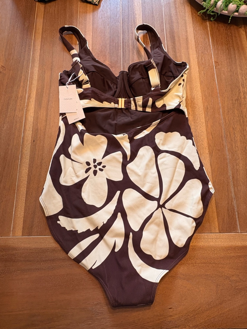 Brown & Cream One-Piece Floral Swim Suit - Picture 2 of 3